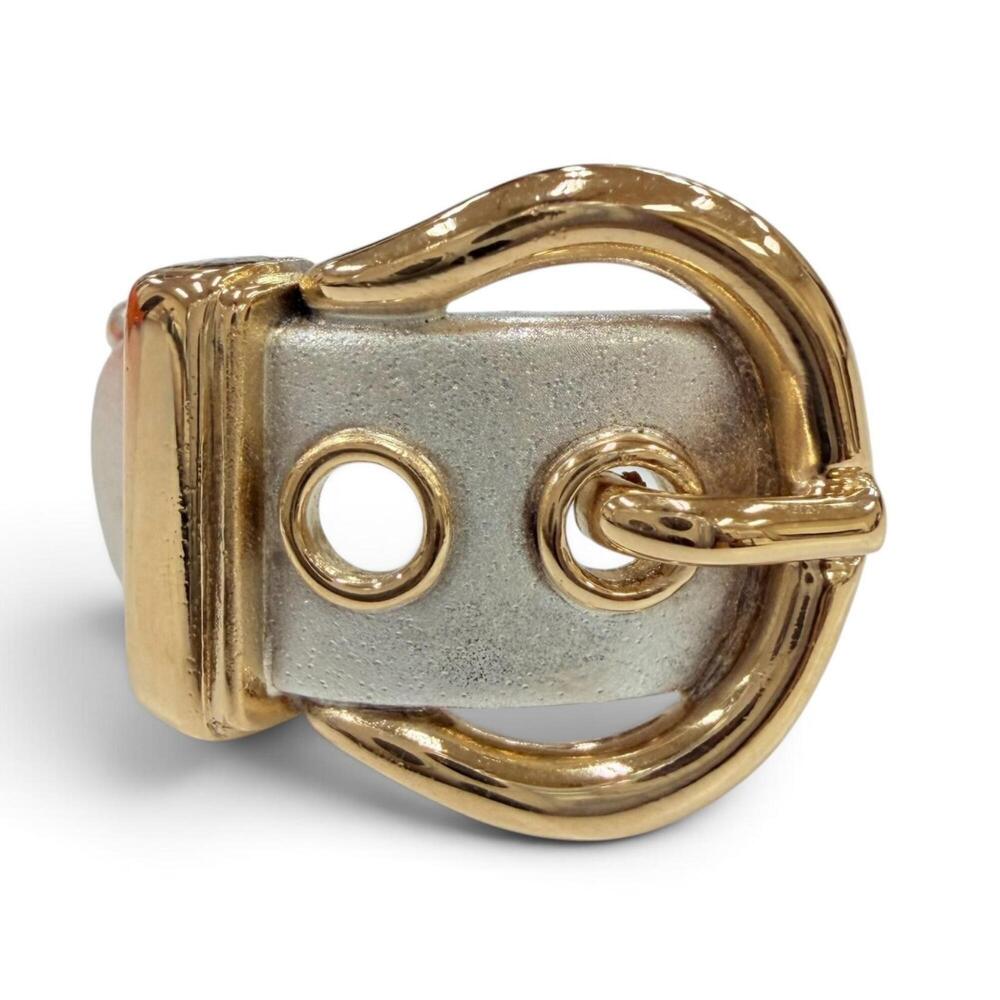 HERMES 925 750 Boucles Sellier Ring, Combination Silver and Yellow Gold, Weig...